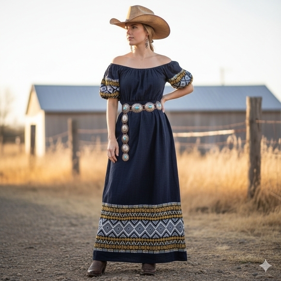 Dresses & Skirts - Vintage Guatemalan Maxi Dress  Embroidered Column Kaftan Sz Medium